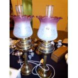 BRASS OIL LAMP STYLE TABLE LIGHTS.