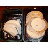 Two boxes of white porcelain hotel ceramics