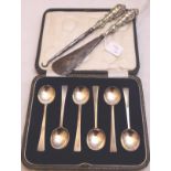 SILVER COFFEE SPOONS Cased set of coffee spoons and two button hooks