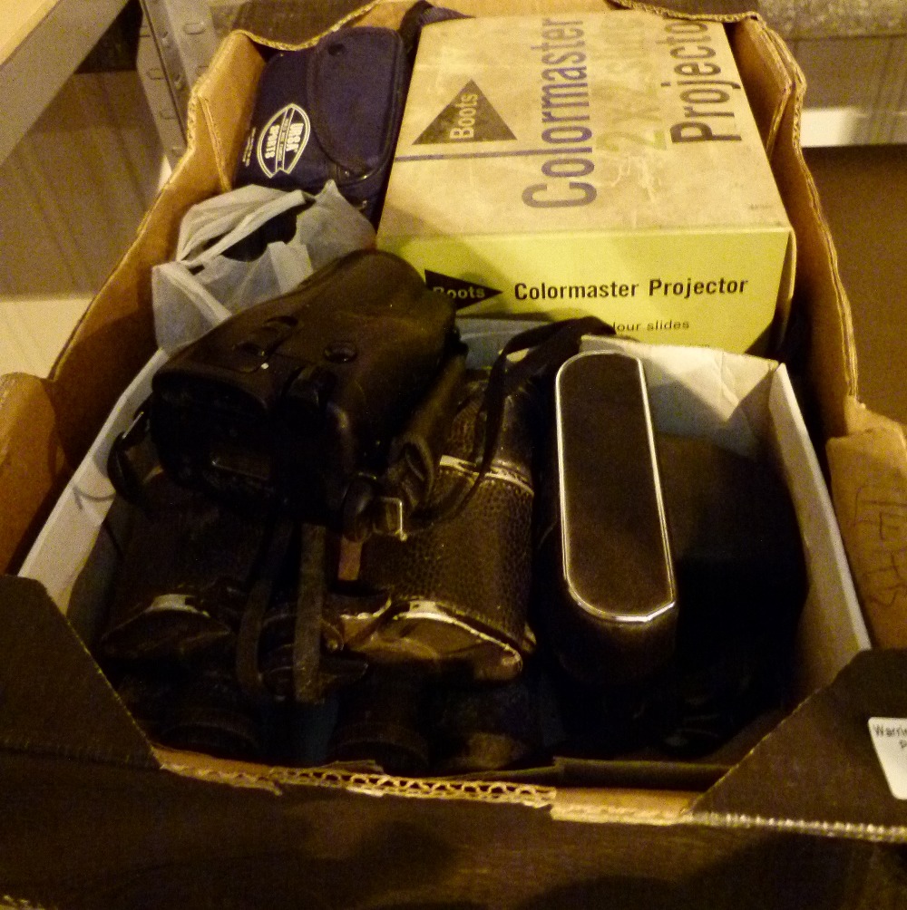 CAMERAS & LENSES. Box of mixed cameras &