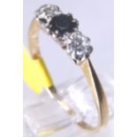 SAPPHIRE & DIAMOND RING. 18 ct gold anti