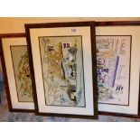 EMBROIDERED PICTURES. Three framed and g