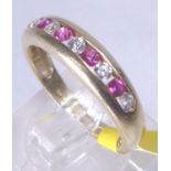 HALF ETERNITY RING. 14 ct gold red and w