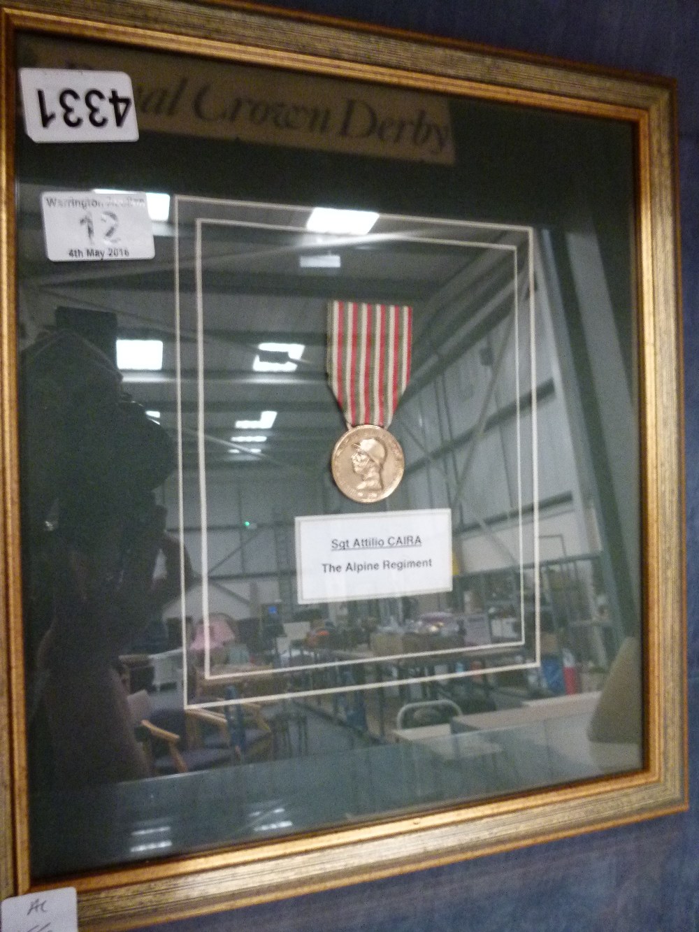 Framed Italian medal presented to Sgt Attilio Caira from the Alpine Regiment