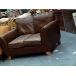 Brown leather 2 seater sofa