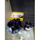 Mixed items including a salad serving set and blue and white ceramics