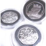 50P SILVER PROOF COINS.