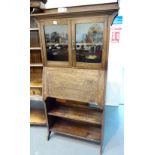 NARROW OAK BUREAU BOOKCASE.