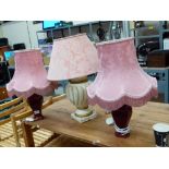 Three ceramic based table lamps