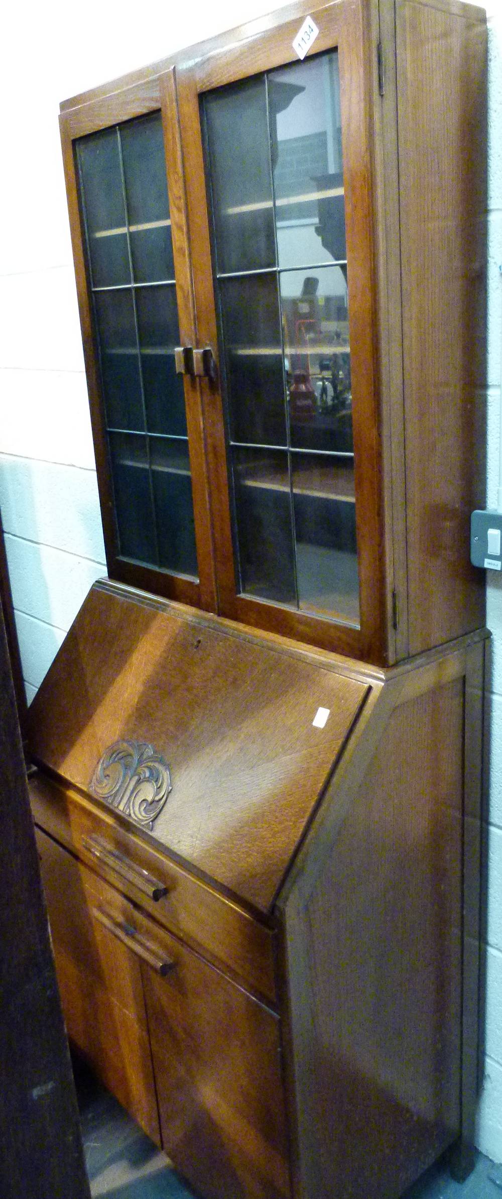 OAK BUREAU BOOKCASE. Vintage dark oak bu