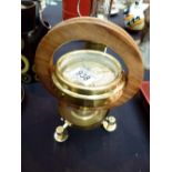 SHIPS COMPASS. Brass and wood ships comp