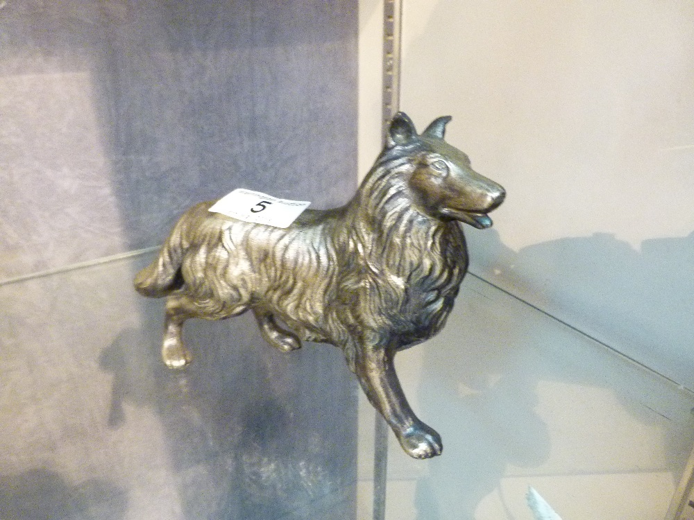 Cast metal long hair collie dog figure,