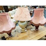 Three ceramic based table lamps