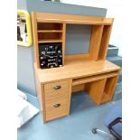 OAK PEDESTAL DESK. Solid oak twin pedest