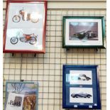 CAR & MOTORCYCLE PRINTS. Three framed an