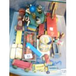 Tray of mixed vintage toys including pull along examples