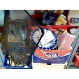 Five boxes of mixed household items including cutlery, ceramics,