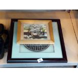 Framed and glazed mounted oriental dish and a framed print