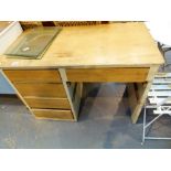 Beech kneehole desk with three drawers to side