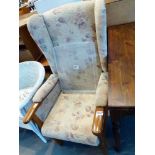 Upright wingback fire side chair