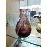 Caithness glass bottle vase with amethyst swirl design,