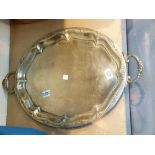 Large silver plated twin handled drinks tray