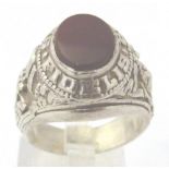 CLASS RING. Presumed silver, unmarked, c