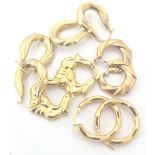 9 CT HOOP EARRINGS. Five pairs of 9 ct g