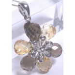 CITRINE & SMOKY QUARTZ PENDANT. Silver s