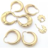 9 CT HOOP EARRINGS. Four pairs of 9 ct g