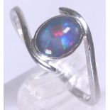 BLACK BOULDER OPAL RING. Platinum on sil