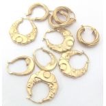 9 CT HOOP EARRINGS. Five pairs of 9 ct g