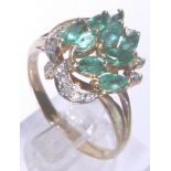 9 CT EMERALD & DIAMOND RING. 9 ct gold e