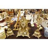 BRASS CLOCK GARNITURE.