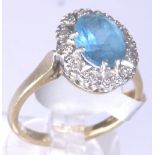 9 CT TOPAZ RING. 9ct blue topaz and diam