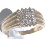 9CT CLUSTER RING. 9ct gold gents diamond