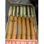 Box of six Marples wood chisels
