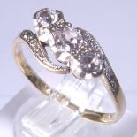 9 CT RING. 9 ct gold and diamond trilogy