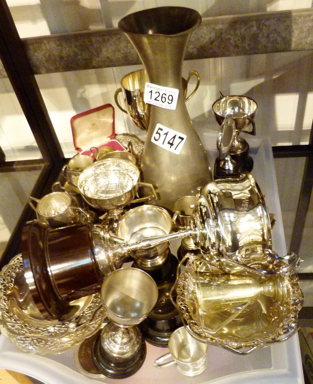 SILVER PLATED ITEMS. Tray of silver plat