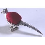 SILVER PIN CUSHION. Silver pheasant pin