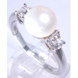 SILVER RING. Sterling silver pearl and C