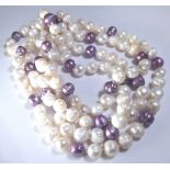 PEARL NECKLACE. White and purple freshwa