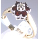 9 ct garnet and diamond cluster ring, si