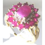 9 ct gold large ruby and diamond ring, s