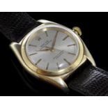 14ct yellow gold gentlemen's Rolex Oyster bubbleback, circular sunburst silver dial with applied