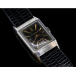Gentlemen's Jaeger LeCoultre wristwatch, circa 1930s, rectangular black dial with gold coloured