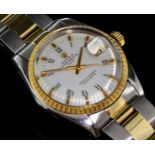 18ct yellow gold and stainless steel gentlemen's Rolex Oyster Date bracelet watch, circular white