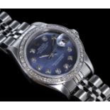 Diamond set ladies' Rolex Datejust, circular mother of pearl dial with diamond dot hour markers,