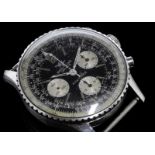 Gentlemen's Breitling Navitimer chrono wristwatch, circular black dial displaying natural patina,