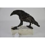 Clare Trenchard, Stalking Raven, bronze resin on stone plinth, 19.5cm  high overall.